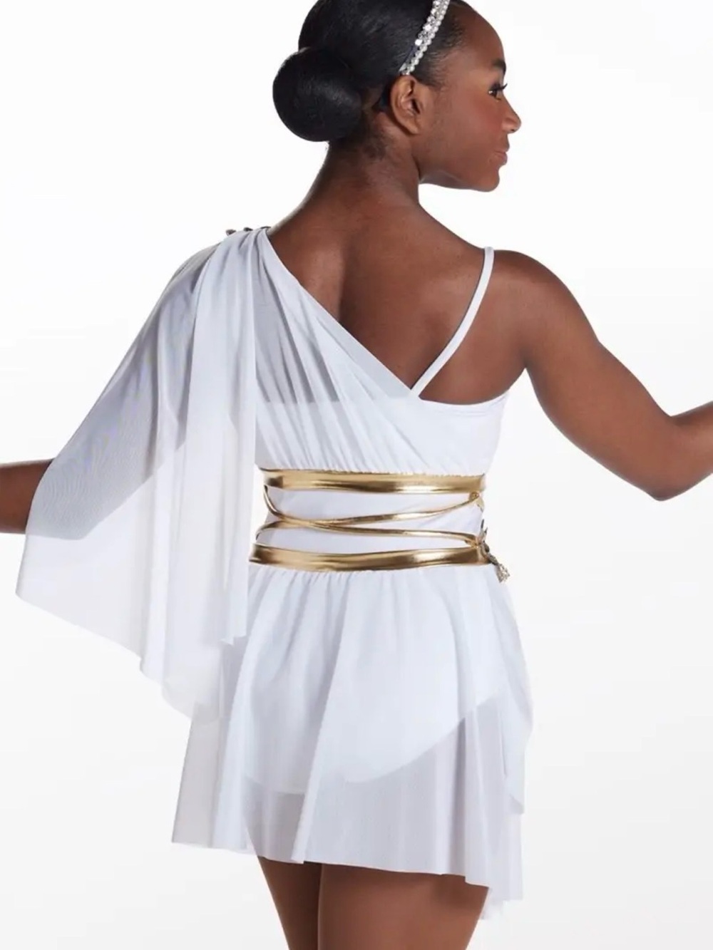 Weissman Diana and Aceaton White Mesh Grecian Dancewear Costume Bodysuit Dress